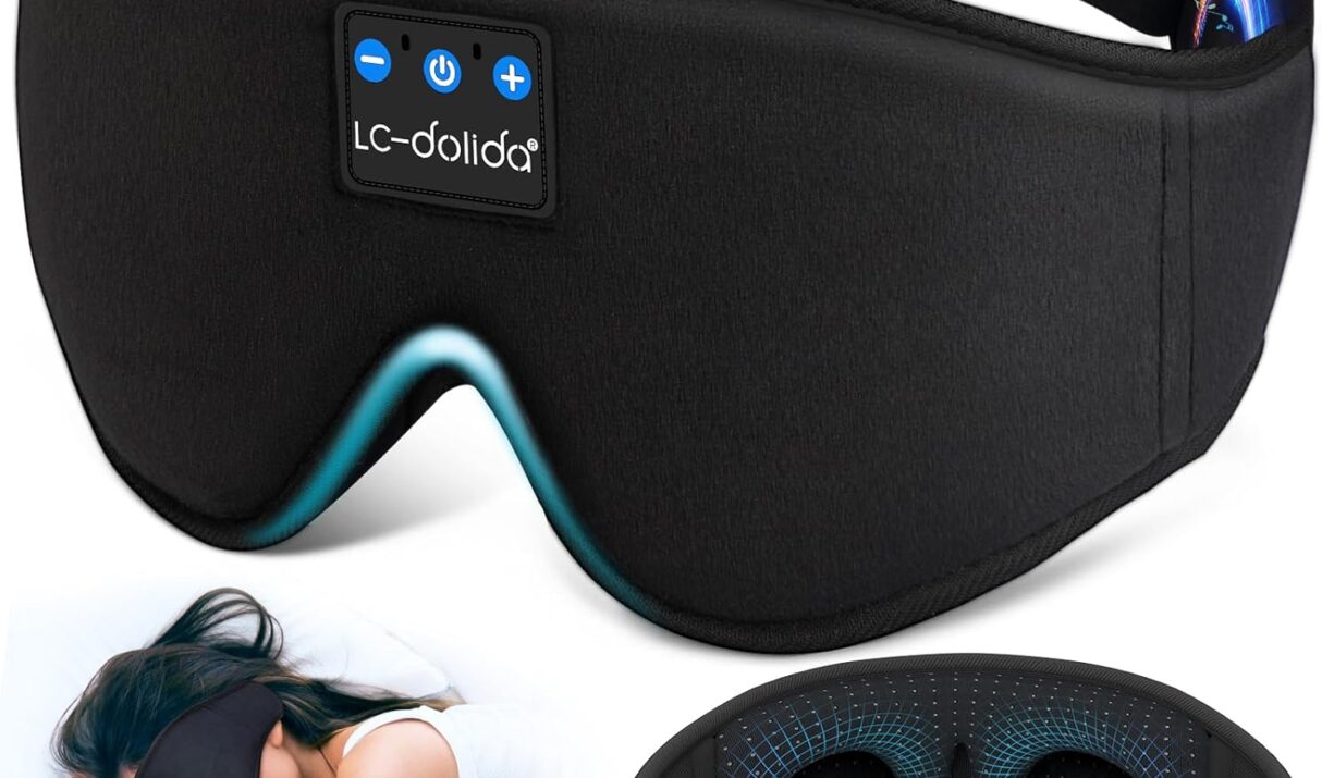 LC-dolida Sleep Headphones, 3D Sleep Mask Bluetooth Wireless Music Eye Mask, Sleeping Headphones for Side Sleepers Sleep Mask with Bluetooth Headphones Ultra-Thin Stereo Speakers Perfect for Sleeping