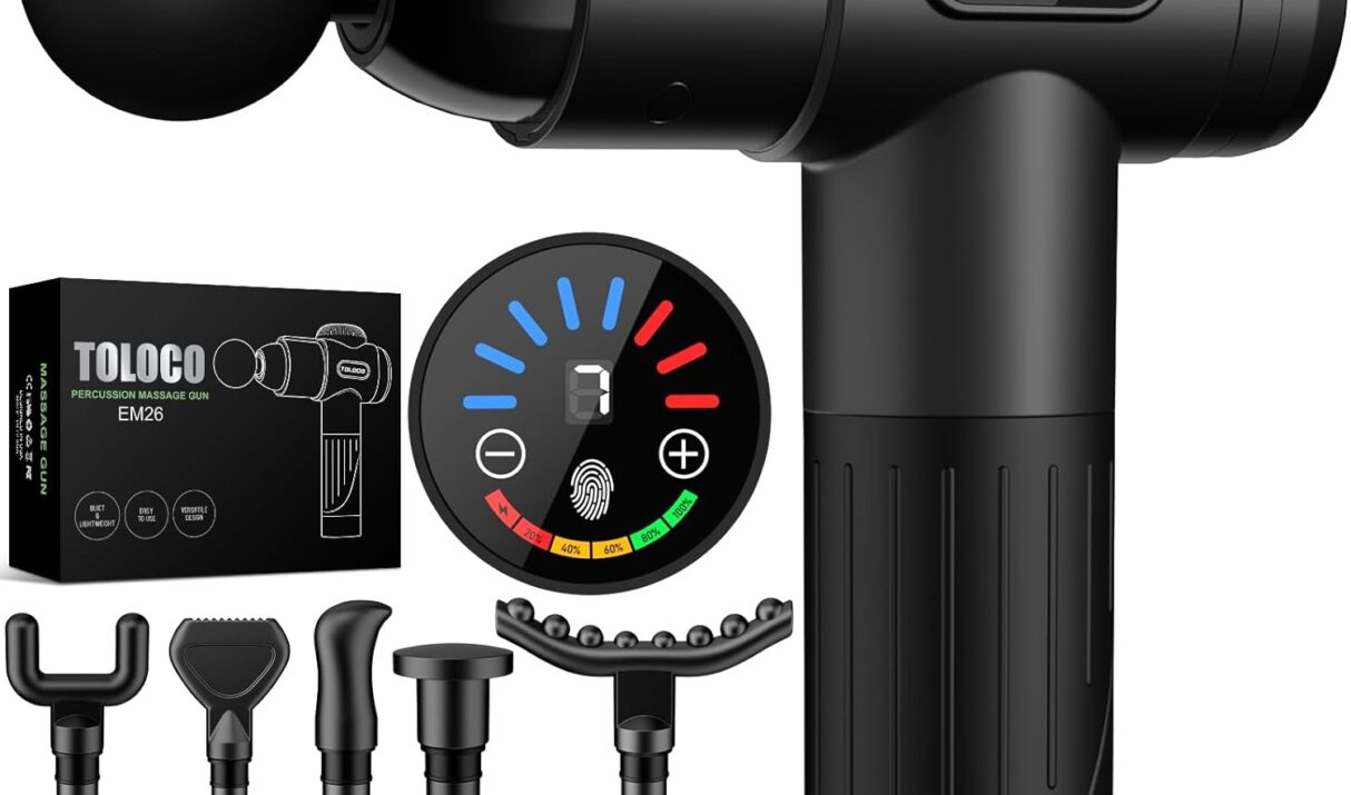 TOLOCO Massage Gun, Deep Tissue Back Massage for Athletes for Pain Relief, Percussion Massager with 10 Massages Heads & Silent Brushless Motor, Valentines Day Gifts for Him Her, Black